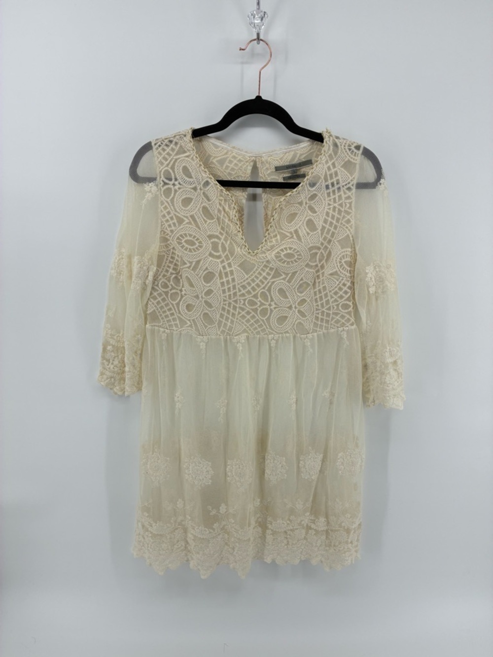 White Sheer Embroidered Elegant Lace Dress with Gold Trim